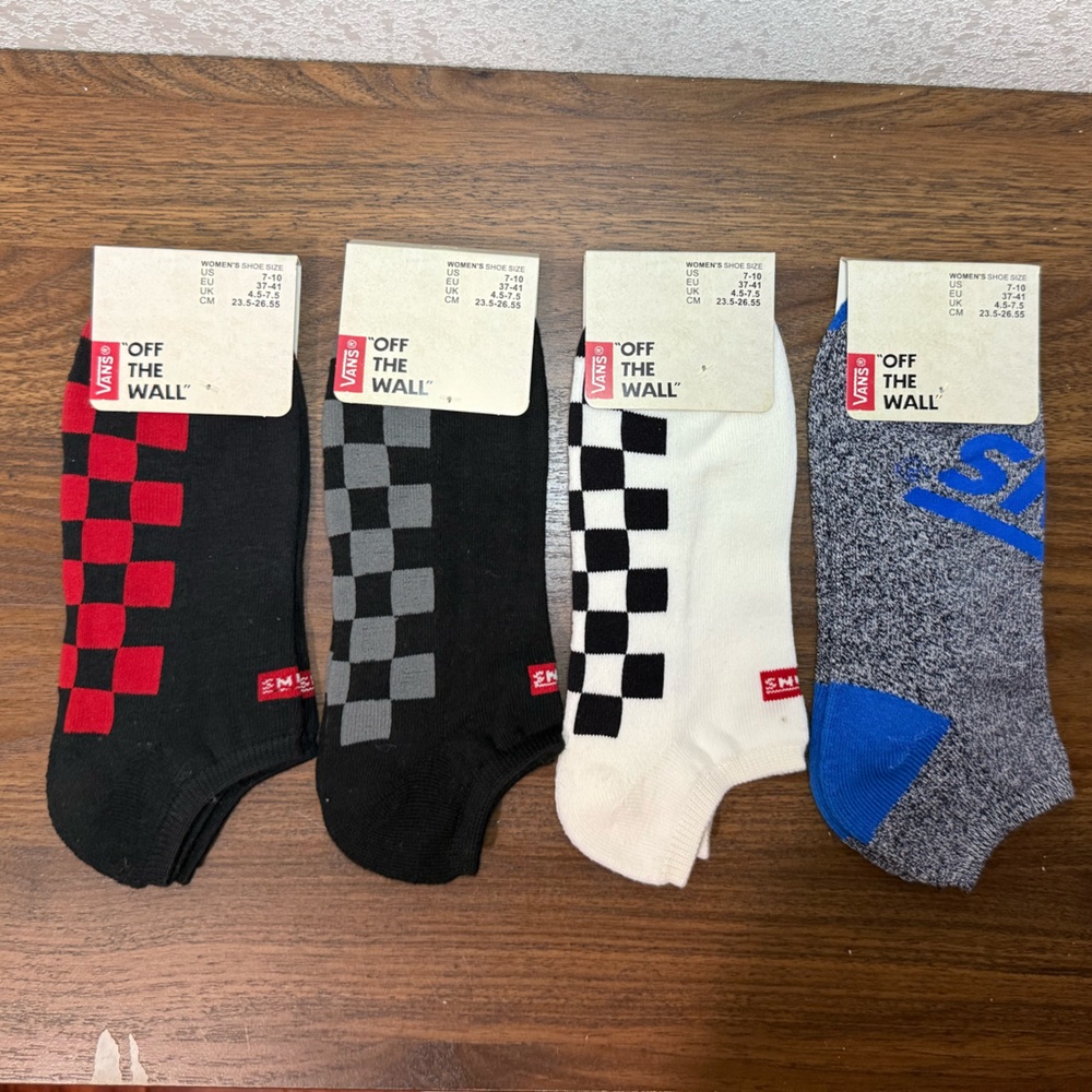 Vans Checker Men’s Ankle Socks 4 Pack Wholesale Misprint Size 6.5-9
